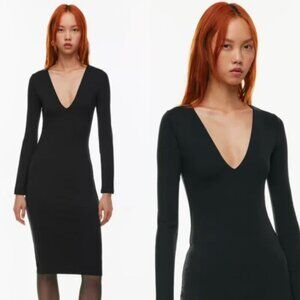 ARITZIA BABATON Contour Black V Neck Long Sleeve Dress Bodycon Large